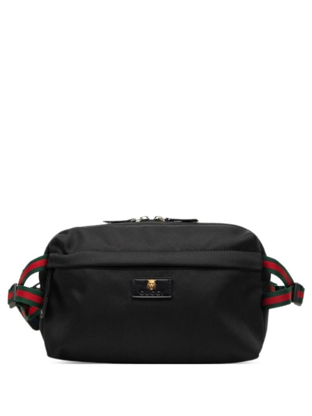 Gucci Sherry Line Tiger Head Waist Bag Black Canvas